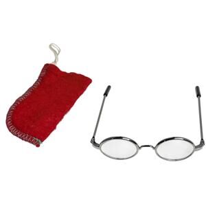 American Girl Molly Doll Glasses Pleasant Co Silver Round Eyelasses Red Case Vtg
